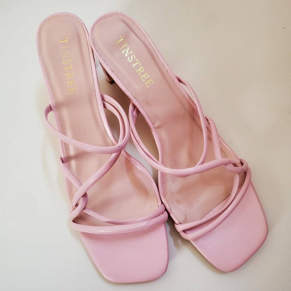 Tinstree skinny strap block heel square toe shoes